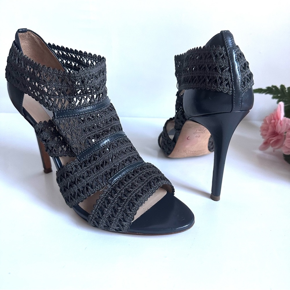L.K. Bennett Eloise Olive Green Leather Lace Cut Out Peep Toe Bootie High Heels